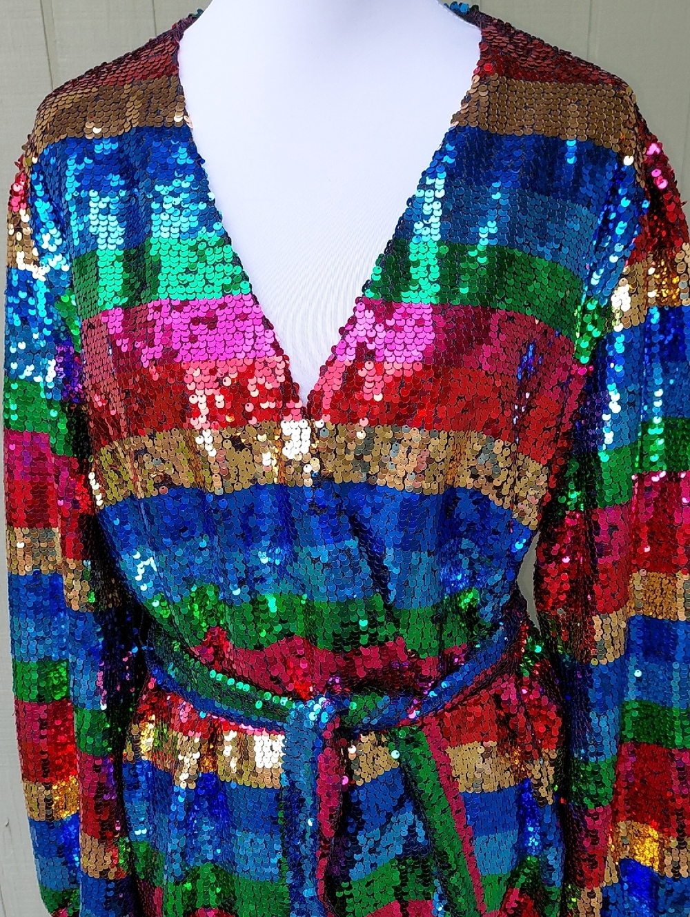 NWT Buddy Love Adeline Rainbow Stripe Sequin Mini Wrap Dress Sz XL - Picture 9 of 16